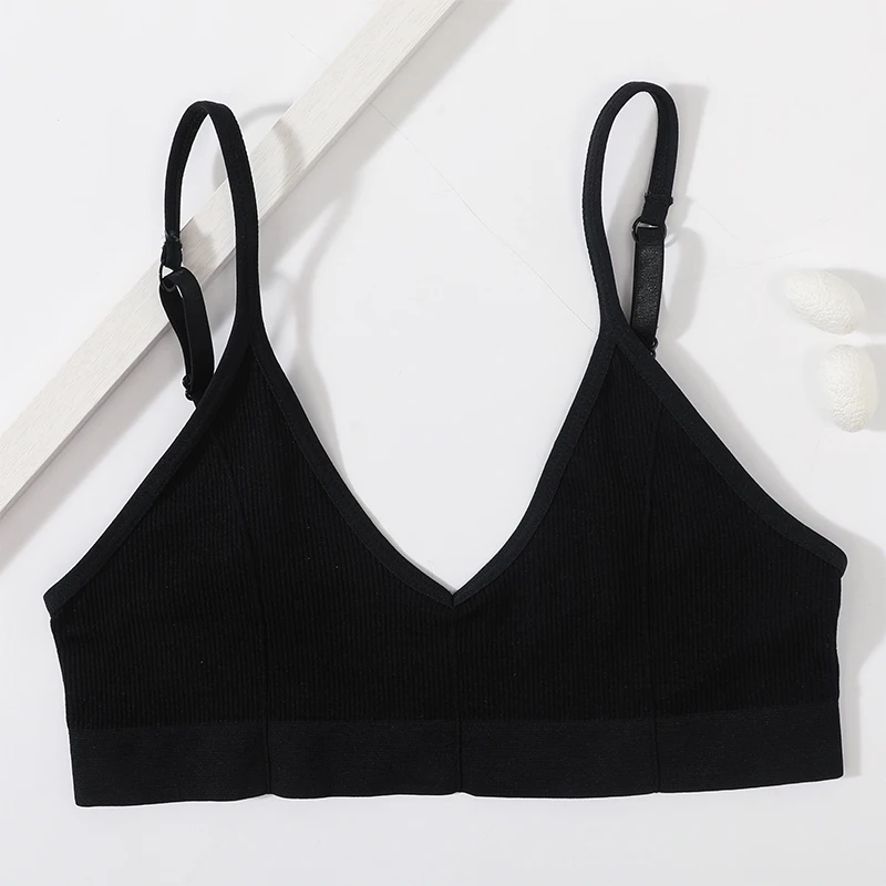 Seamless Tube Top Women's Ribbed V-Neck Wireless Bralette U-Back Daily Wear Bra Sexy Lingerie Adjust Straps Sports Underwear M-L