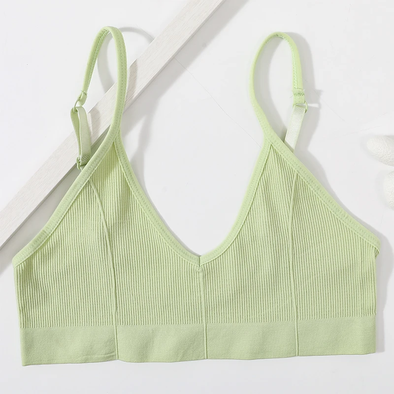 Seamless Tube Top Women's Ribbed V-Neck Wireless Bralette U-Back Daily Wear Bra Sexy Lingerie Adjust Straps Sports Underwear M-L