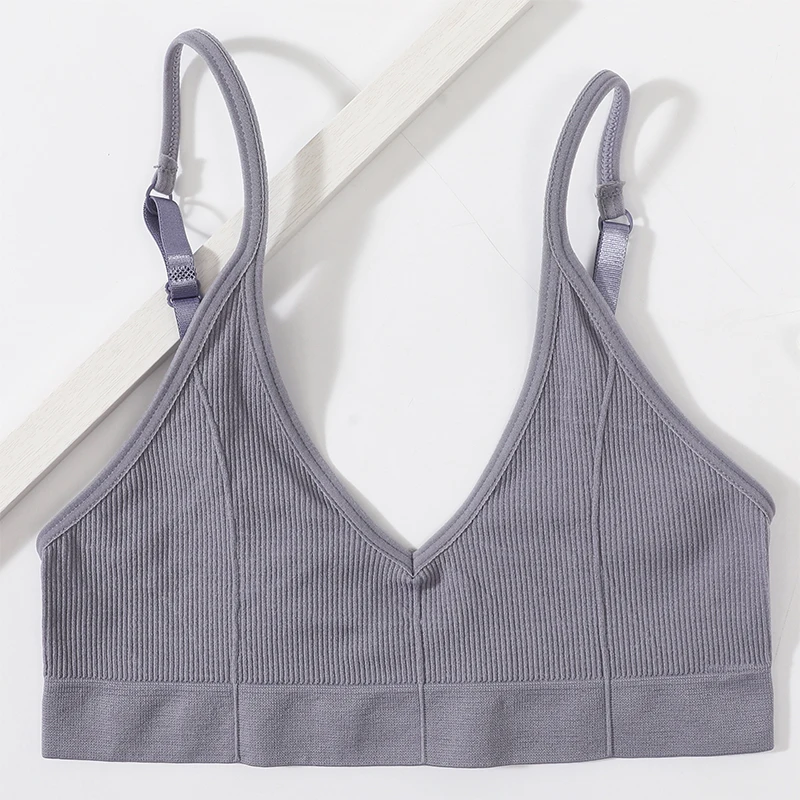 Seamless Tube Top Women's Ribbed V-Neck Wireless Bralette U-Back Daily Wear Bra Sexy Lingerie Adjust Straps Sports Underwear M-L