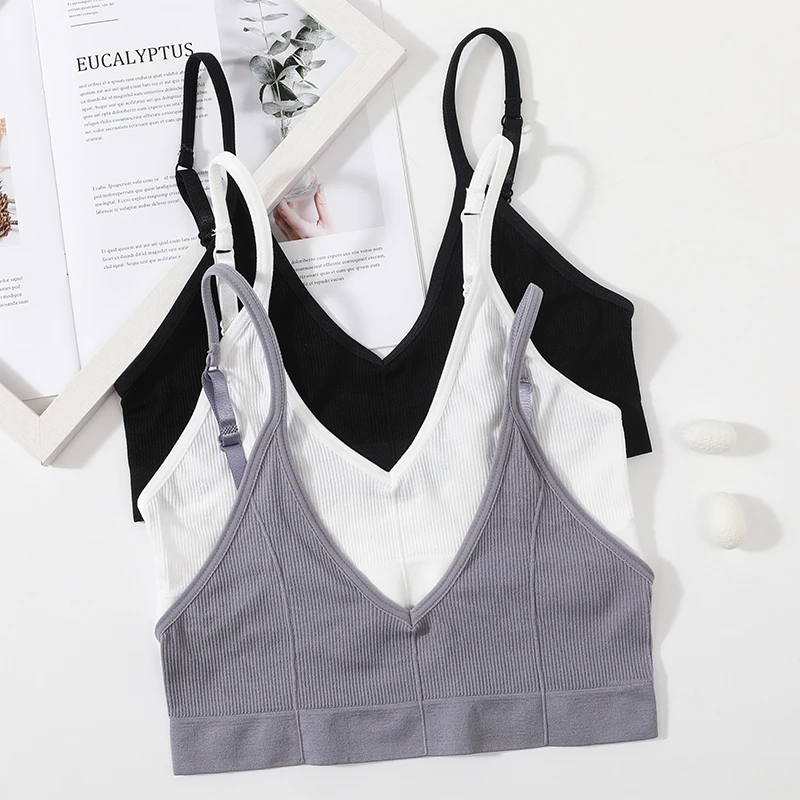 Seamless Tube Top Women's Ribbed V-Neck Wireless Bralette U-Back Daily Wear Bra Sexy Lingerie Adjust Straps Sports Underwear M-L