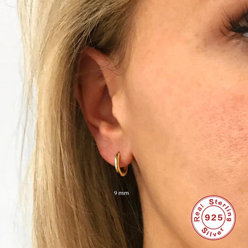 Aide 925 Sterling Silver Rose Gold Small Hoop Earrings For Women Girls Gift Wedding Engagement Party Gift Smooth Ear Bone Buckle