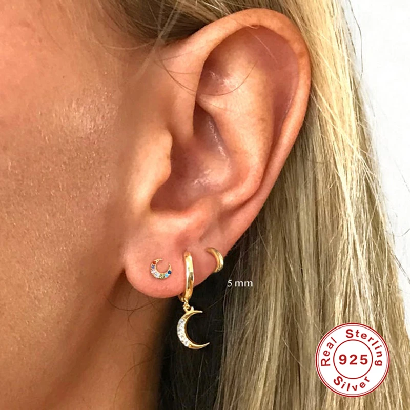Aide 925 Sterling Silver Rose Gold Small Hoop Earrings For Women Girls Gift Wedding Engagement Party Gift Smooth Ear Bone Buckle