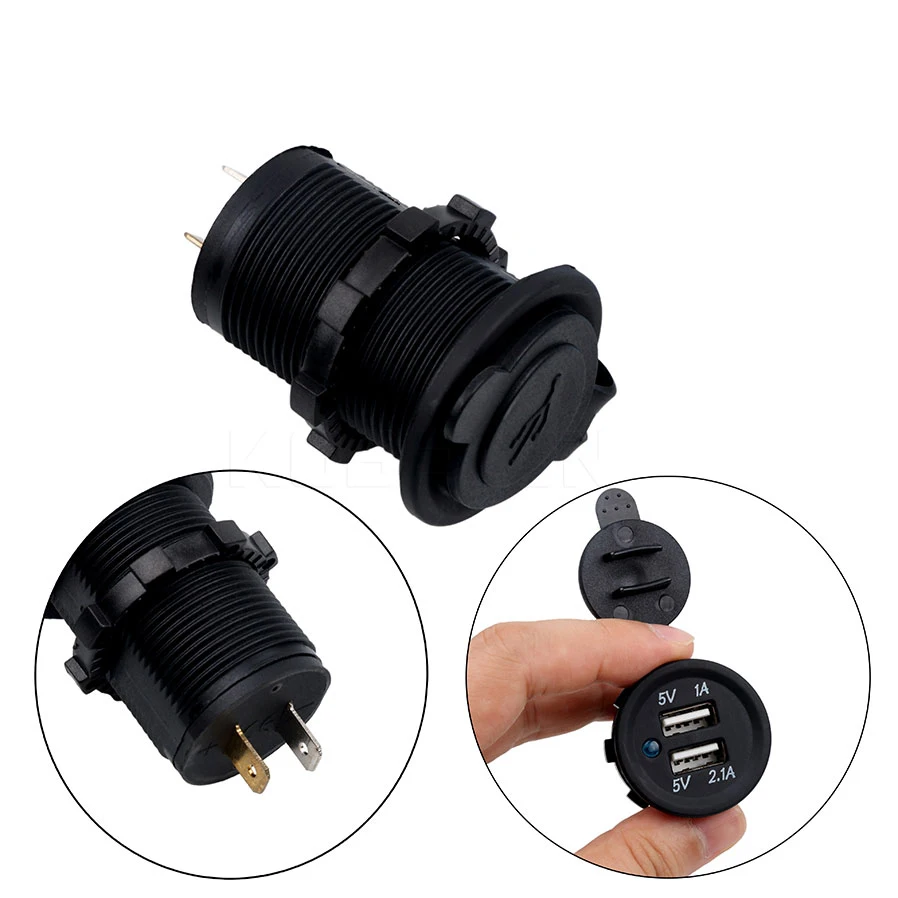 KEBID 12V Dual USB Port Car Charger Socket Plug Cigarette Lighter Outlet For Auto Boat Waterproof Mobile Phone Charging Adapter