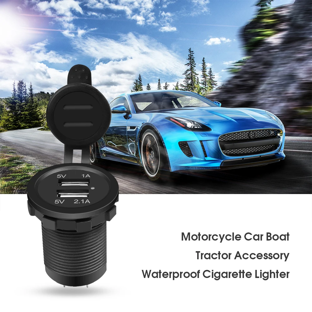 KEBID 12V Dual USB Port Car Charger Socket Plug Cigarette Lighter Outlet For Auto Boat Waterproof Mobile Phone Charging Adapter