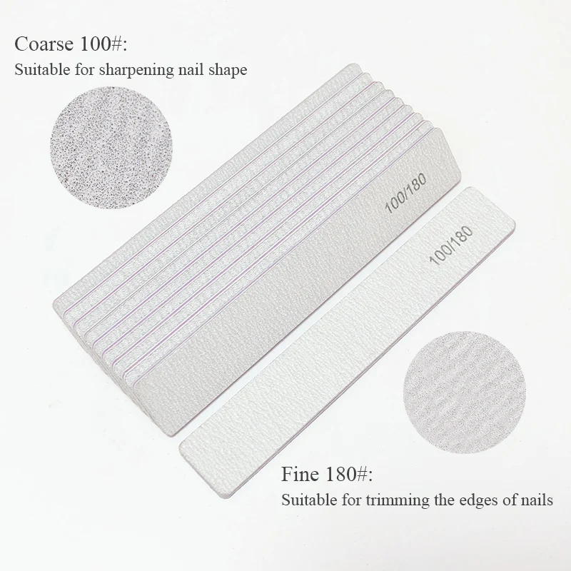 Nail File Buffer 100/180 Grit Half Moon Nail Files Double Side Sandpaper Nail Sanding Grinding Gel Nail Polish Manicure Tool