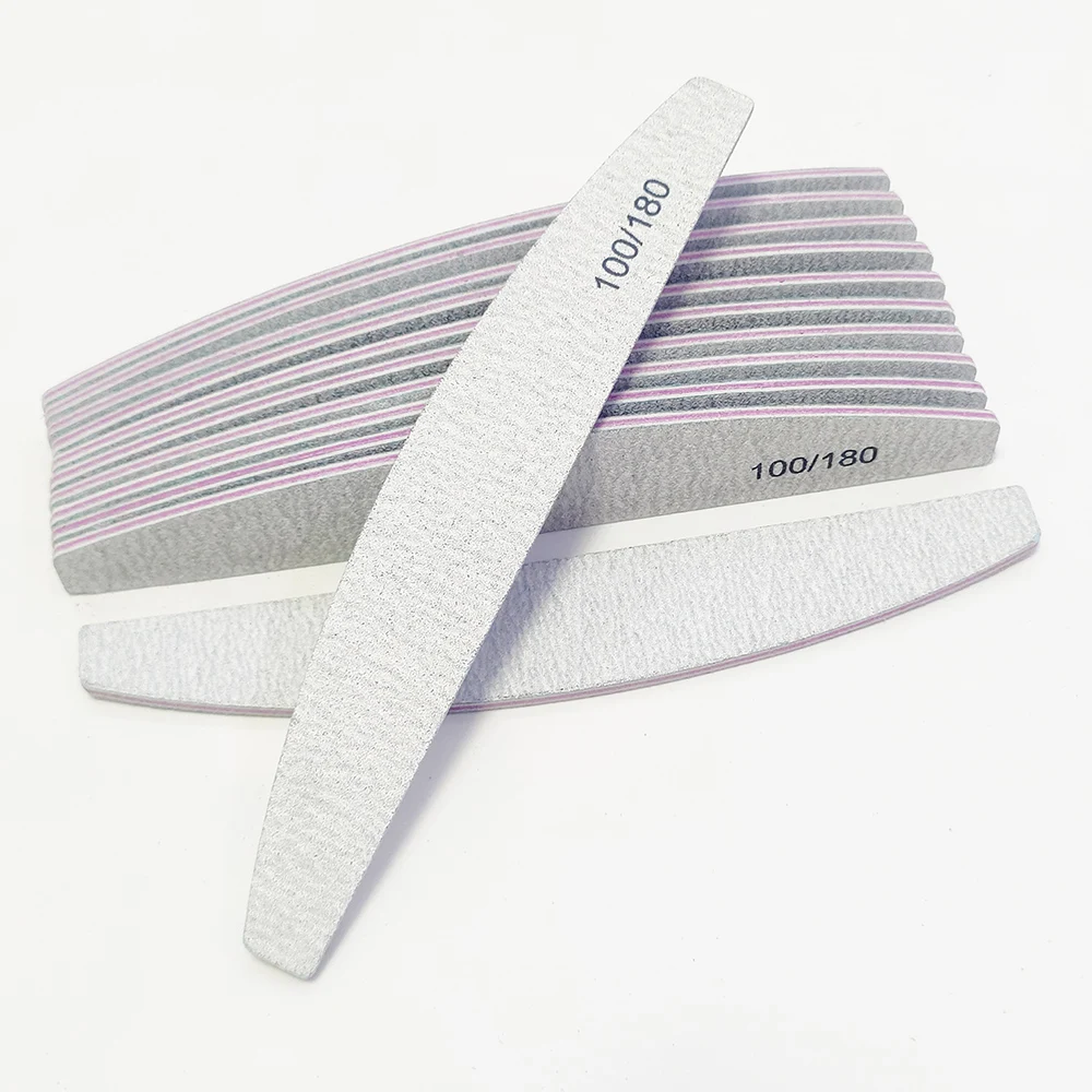 Nail File Buffer 100/180 Grit Half Moon Nail Files Double Side Sandpaper Nail Sanding Grinding Gel Nail Polish Manicure Tool