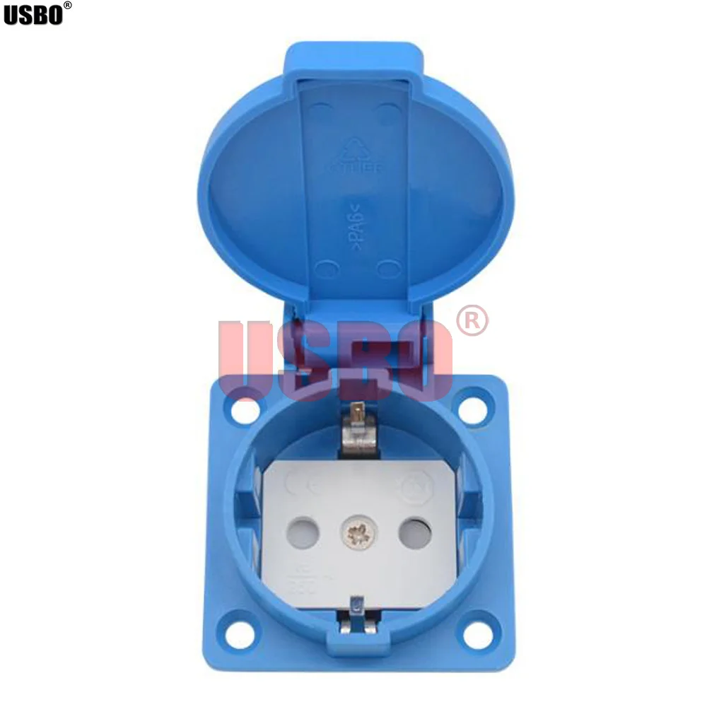Black Blue Round Cover 50*50mm EU Industry AC Power Socket IP44 Europe Germany 16A 250V Grounding Outdoor Waterproof Socket