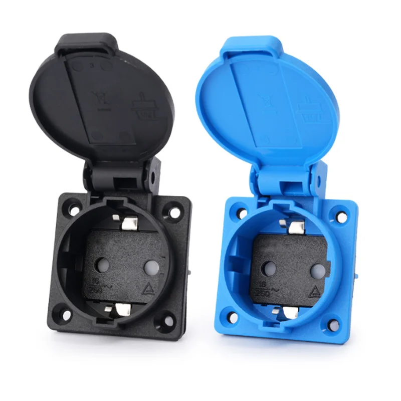 Black Blue Round Cover 50*50mm EU Industry AC Power Socket IP44 Europe Germany 16A 250V Grounding Outdoor Waterproof Socket