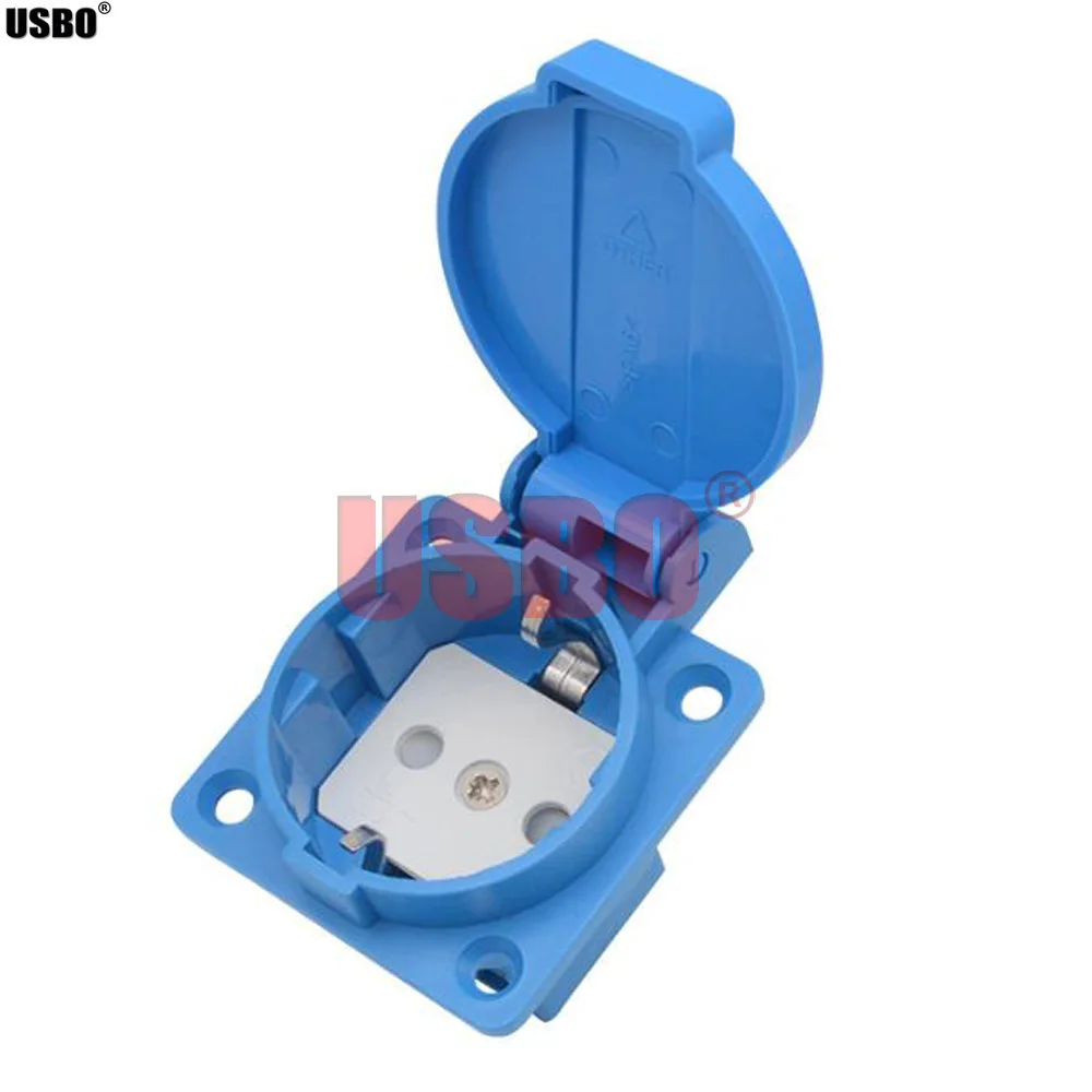 Black Blue Round Cover 50*50mm EU Industry AC Power Socket IP44 Europe Germany 16A 250V Grounding Outdoor Waterproof Socket