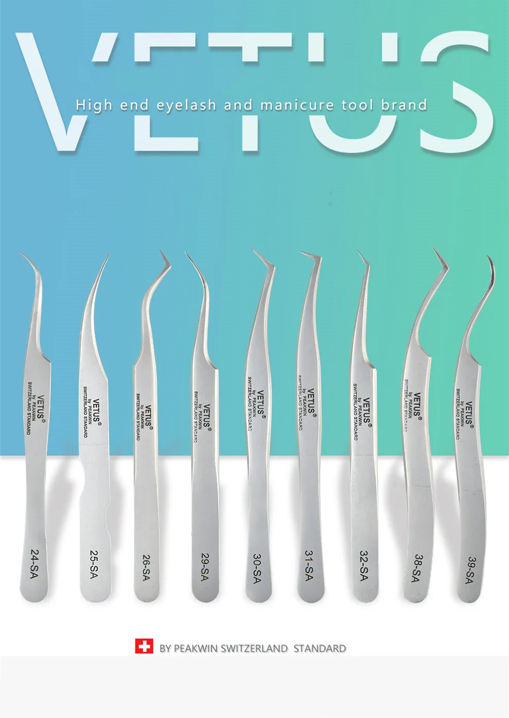 VETUS Original 32-SA Tweezers Hyperfine High Precision Non-magnetic Anti-acid Pincers Eyelashes Grafting Manicure ESD Forceps