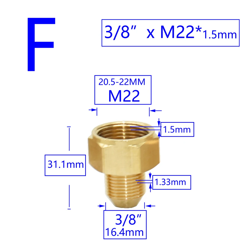 Brass Male Female 1/2" M14 M18 M22 3/8" Thread Connector Tooth Pitch 1.5mm Copper Water Tap Washing Machine Bathroom Coupler