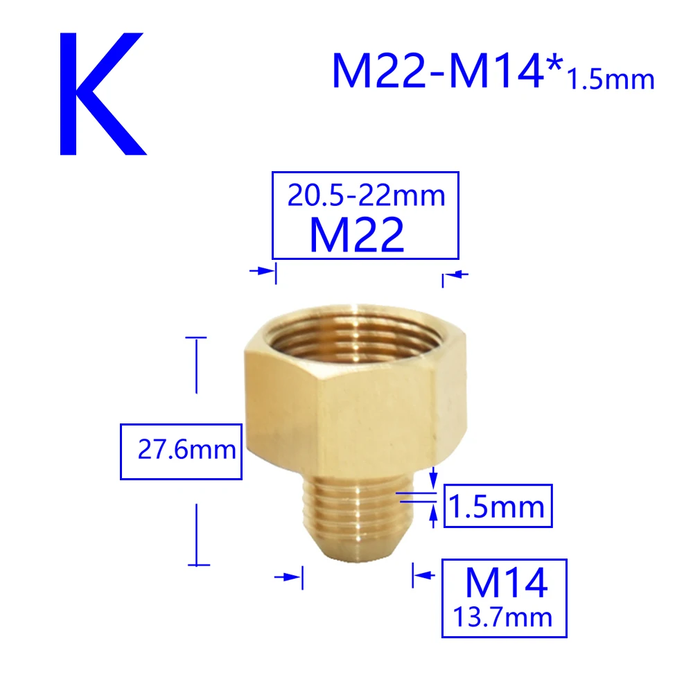 Brass Male Female 1/2" M14 M18 M22 3/8" Thread Connector Tooth Pitch 1.5mm Copper Water Tap Washing Machine Bathroom Coupler