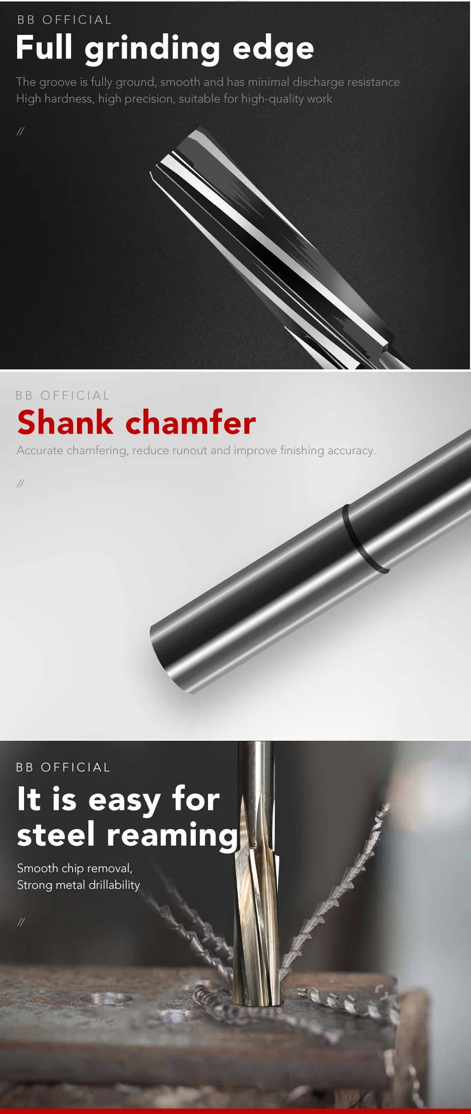 BB Reamer HSS Cobalt Wear Resistant High Precision H7 Diameter 2mm-16mm Left Spiral Flute Hole Drill Metal Steel Aluminum Tool