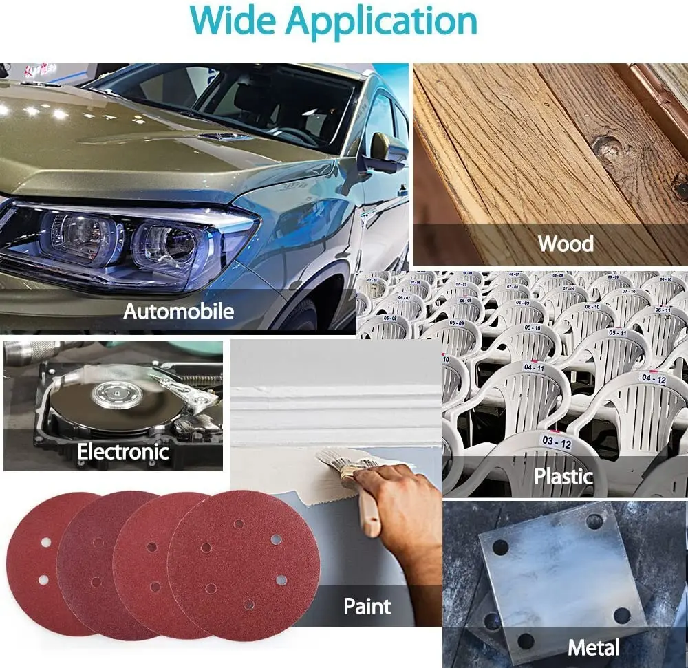 6 Inch 6 Holes 150MM Sanding Discs 60-2000 Grit Flocking Sandpaper Orbital Sander Hook and Loop  Aluminum Oxide Sand Paper