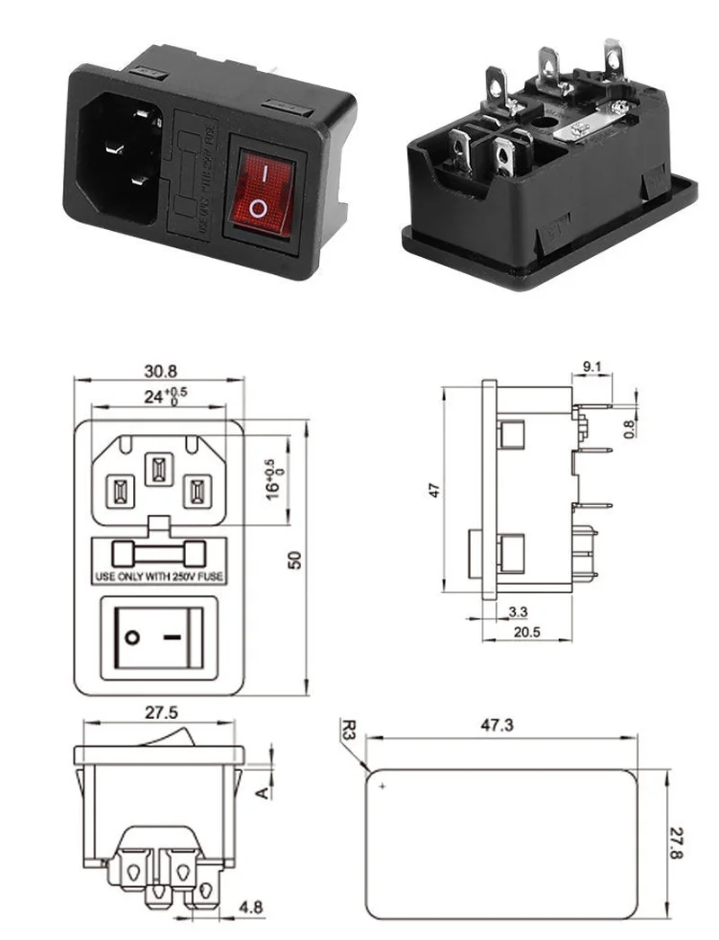 1pcs Black IEC320 C13 C14 AC Power Panel Socket PDU UPS Rewirable Wiring Plug Electric Battery Receptacle Docking Outlet 10A