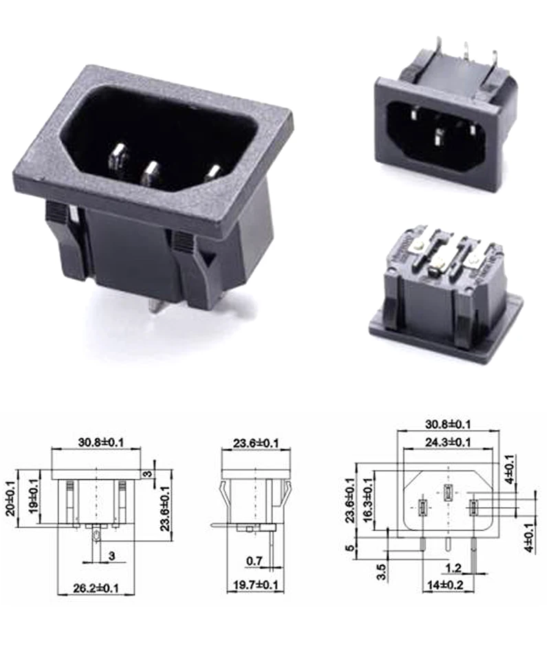 1pcs Black IEC320 C13 C14 AC Power Panel Socket PDU UPS Rewirable Wiring Plug Electric Battery Receptacle Docking Outlet 10A