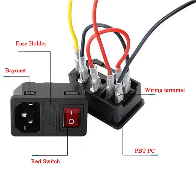 1pcs Black IEC320 C13 C14 AC Power Panel Socket PDU UPS Rewirable Wiring Plug Electric Battery Receptacle Docking Outlet 10A