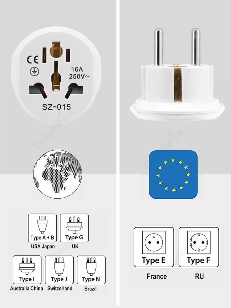 EU Plug Adapter 16A 250V EU Travel Adapter Converter 2 Round Socket High Quality Universal AU US UK CN To EU AC Wall Socket