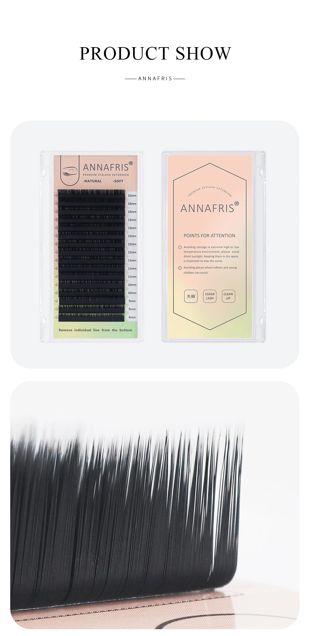 ANNAFRIS 16rows 8~15mm Mixed L-Shaped Eyelashes Extension Natural Soft Mink Matt Black L/L+/LC/LD/LU(M) Curl Individual Lashes