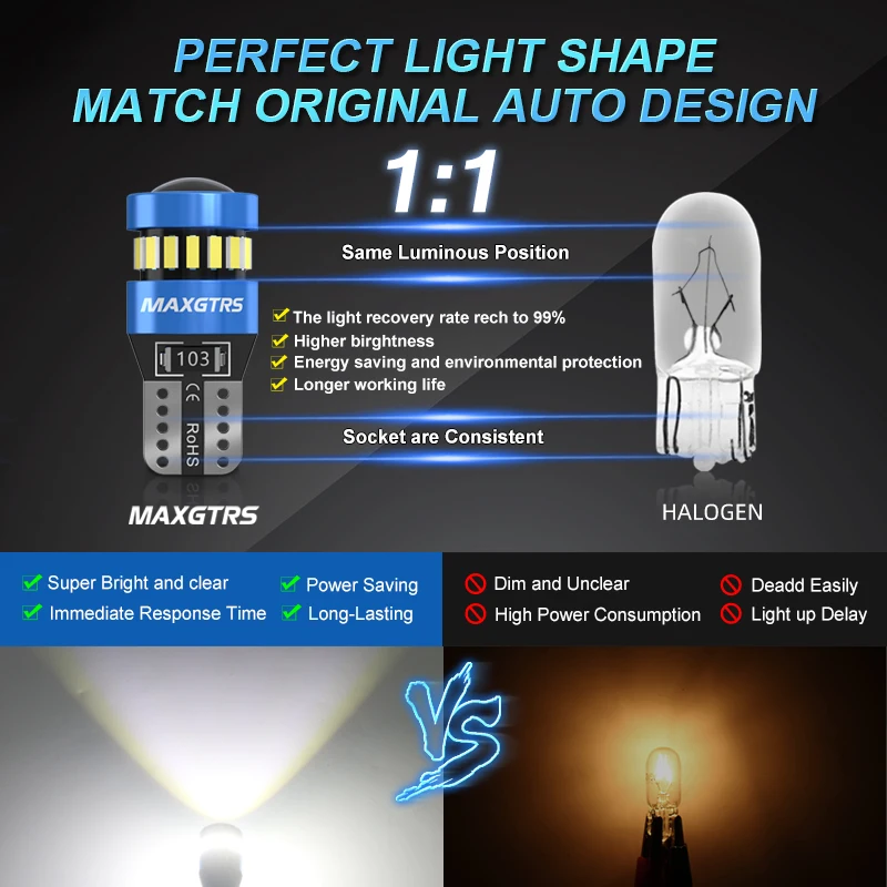 2x W5W T10 LED CANBUS No Error 5W5 12V 5W 750Lm Super Bright Car Interior Side Light 194 3030 SMD Auto Bulb White Amber Red