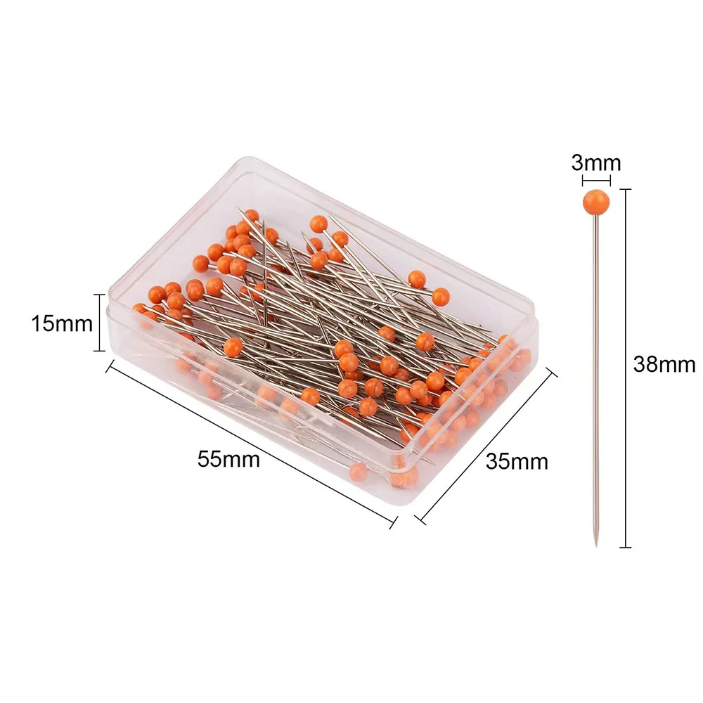 100Pcs/Box 38mm Sewing Pins Glass Ball Multicolor Head Pins Straight Quilting Heads Pins DIY Crafts Sewing Fabric