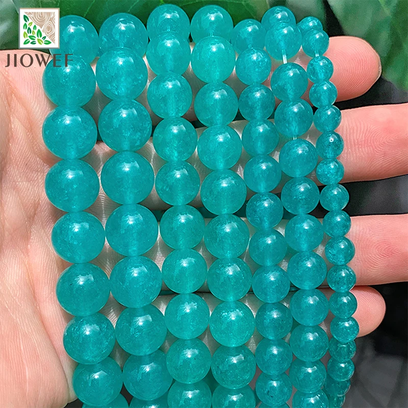 Smooth Natural Amazonite Blue Chalcedony Round Loose Beads DIY Charms Bracelet Necklace for Jewelry Making 4/6/8/10/12/14mm 15"