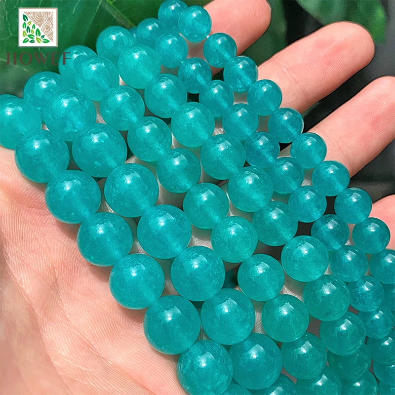 Smooth Natural Amazonite Blue Chalcedony Round Loose Beads DIY Charms Bracelet Necklace for Jewelry Making 4/6/8/10/12/14mm 15"
