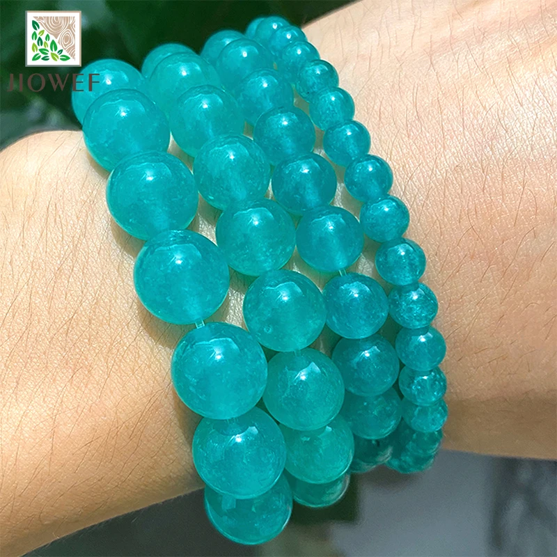 Smooth Natural Amazonite Blue Chalcedony Round Loose Beads DIY Charms Bracelet Necklace for Jewelry Making 4/6/8/10/12/14mm 15"