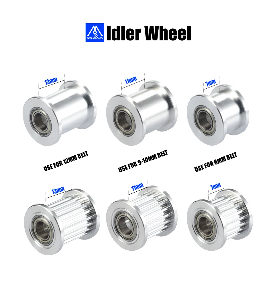 Mellow 3D Printers Parts 1pcs GT2 Idler Timing Pulley 20 Tooth Wheel Bore 5mm Aluminium Gear Teeth for GT2 Timing Belt 6MM