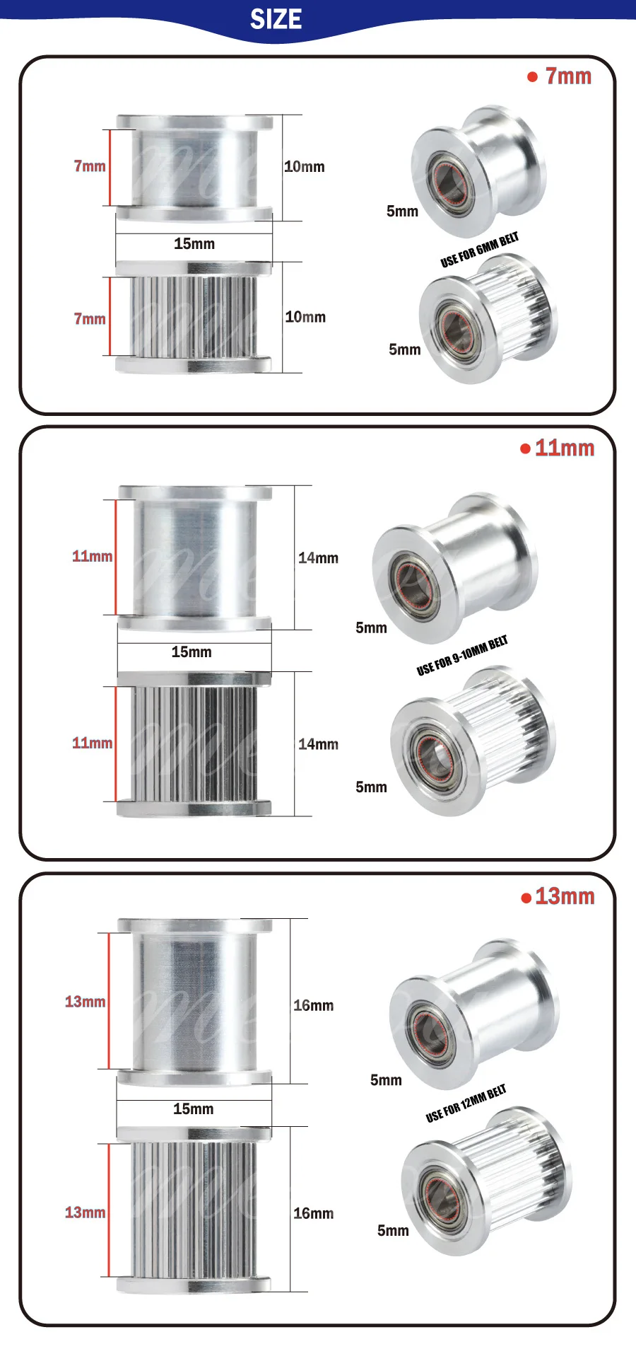 Mellow 3D Printers Parts 1pcs GT2 Idler Timing Pulley 20 Tooth Wheel Bore 5mm Aluminium Gear Teeth for GT2 Timing Belt 6MM