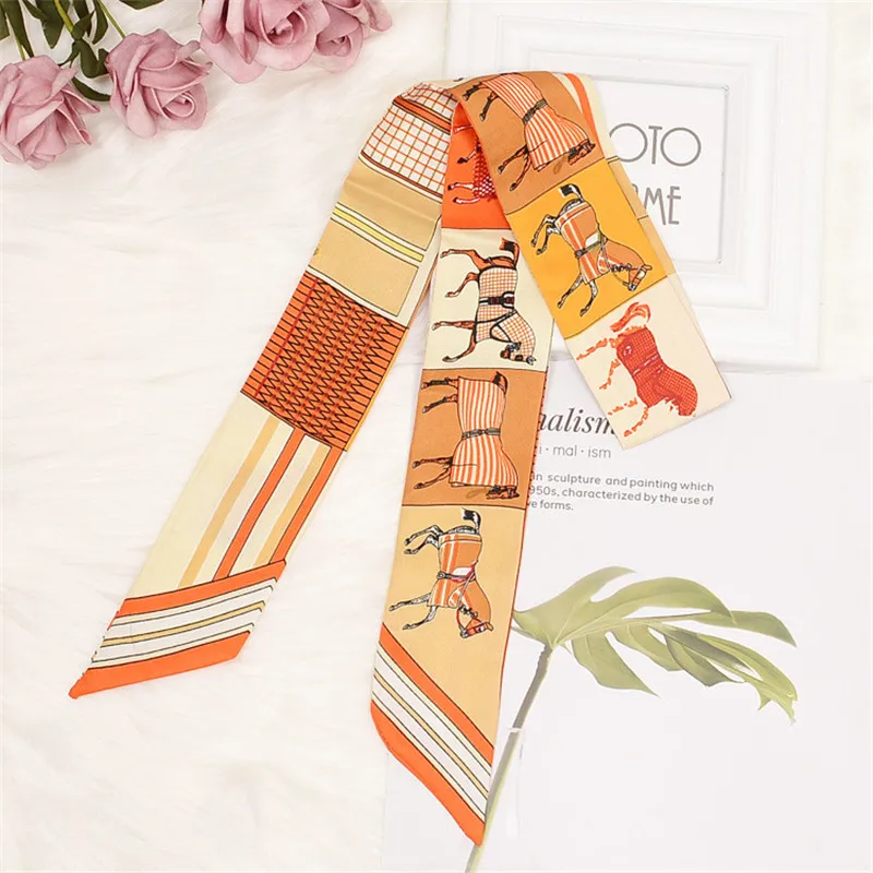 Horse Printing Bag Scarf New Small Skinny Silk Scarf Women Luxury Brand Foulard Women Tie Fashion Head Scarves For Ladies