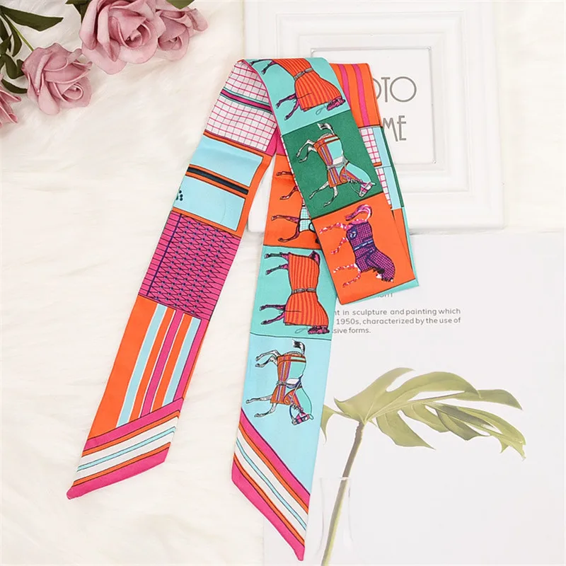 Horse Printing Bag Scarf New Small Skinny Silk Scarf Women Luxury Brand Foulard Women Tie Fashion Head Scarves For Ladies
