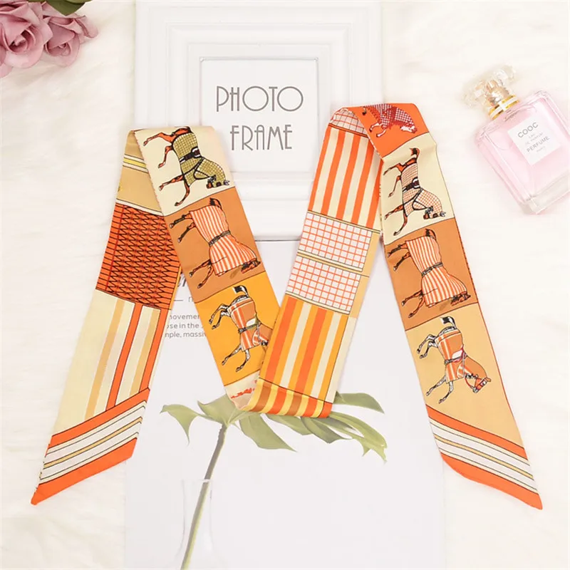 Horse Printing Bag Scarf New Small Skinny Silk Scarf Women Luxury Brand Foulard Women Tie Fashion Head Scarves For Ladies