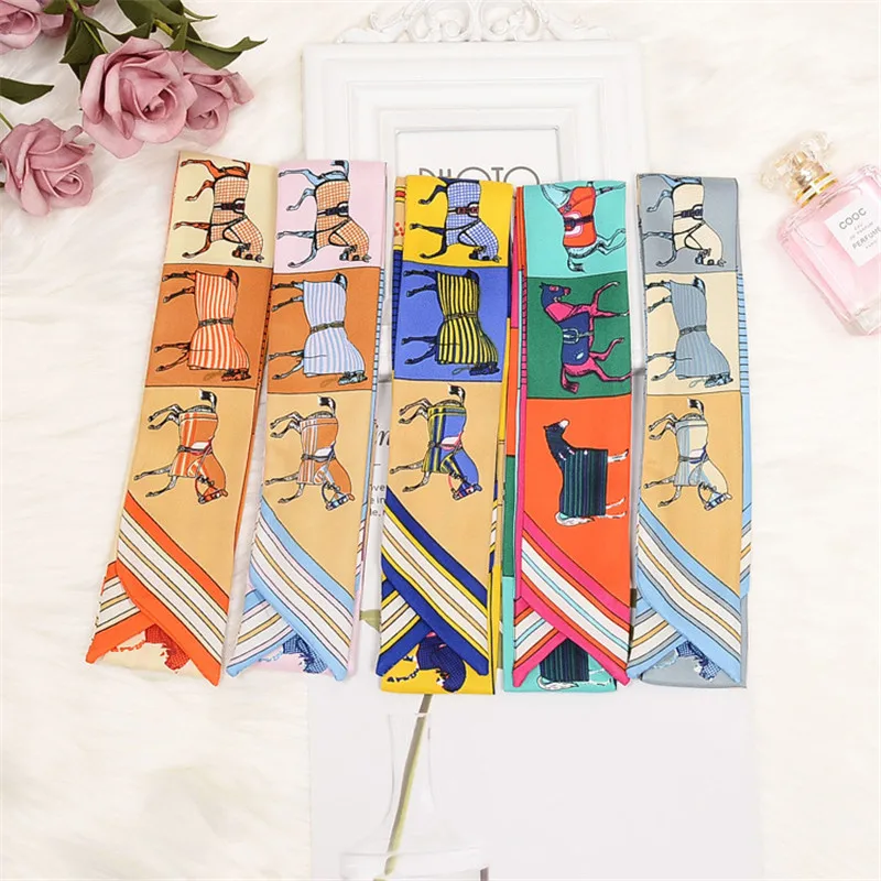 Horse Printing Bag Scarf New Small Skinny Silk Scarf Women Luxury Brand Foulard Women Tie Fashion Head Scarves For Ladies