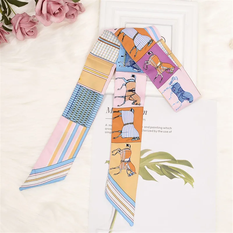 Horse Printing Bag Scarf New Small Skinny Silk Scarf Women Luxury Brand Foulard Women Tie Fashion Head Scarves For Ladies