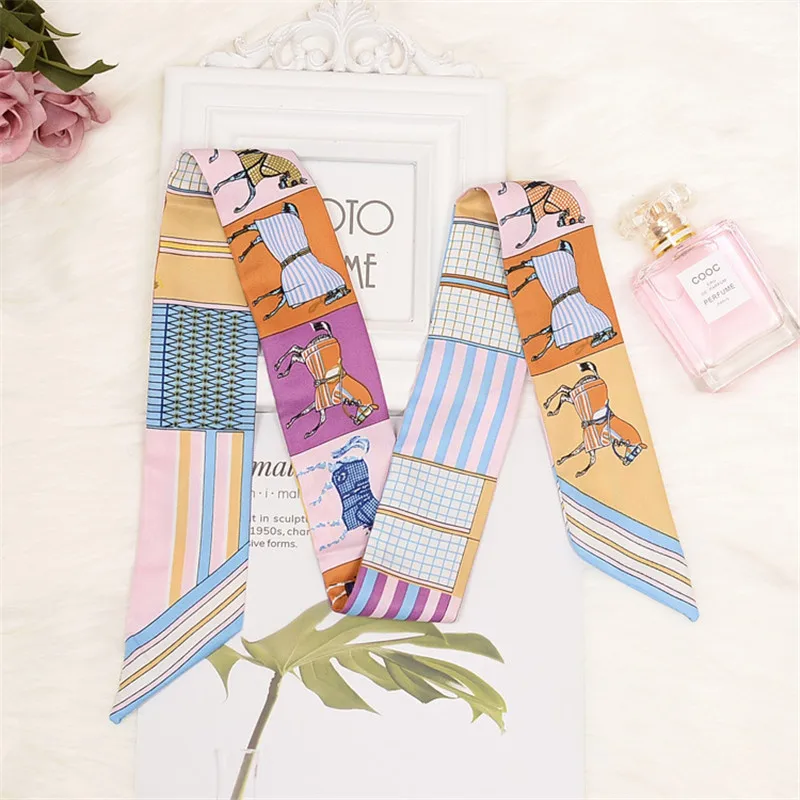 Horse Printing Bag Scarf New Small Skinny Silk Scarf Women Luxury Brand Foulard Women Tie Fashion Head Scarves For Ladies