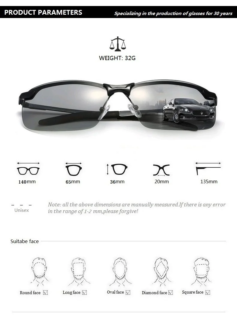 Photochromic Sunglasses Men  Driving Chameleon Glasses Male Change Color Sun Glasses Day Night Vision Driver's Eyewear