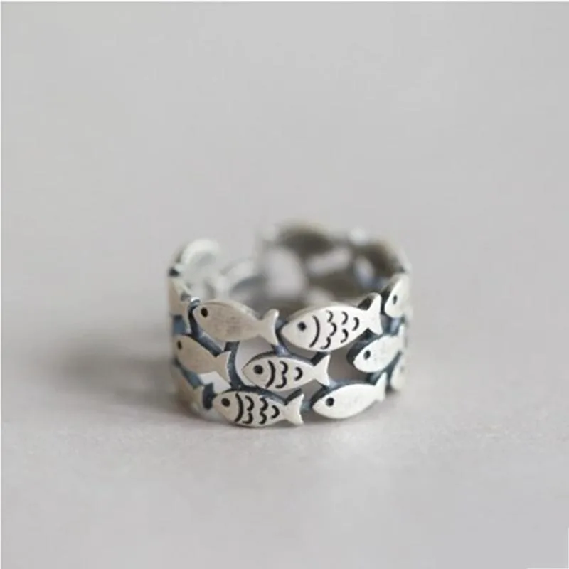 XIYANIKE Silver Color Handmade Engagement Rings for Women Wedding Couple Creative Design Cute Fishs Jewelry Adjustable