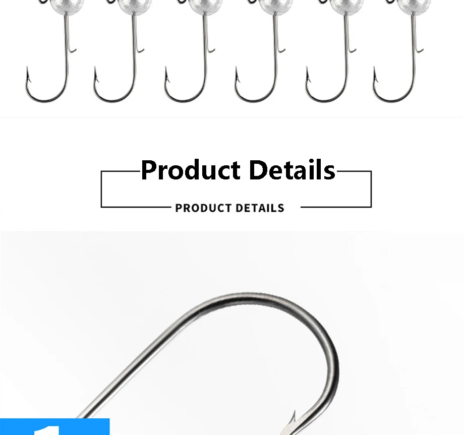 10pcs/lot NED Head Jigs Hook 1g-20g All Size Round Ball Jig Head Hook Weedless Long Shank Secondary Hooks For Soft Worm Fishing