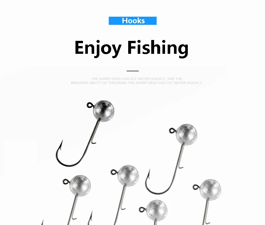 10pcs/lot NED Head Jigs Hook 1g-20g All Size Round Ball Jig Head Hook Weedless Long Shank Secondary Hooks For Soft Worm Fishing