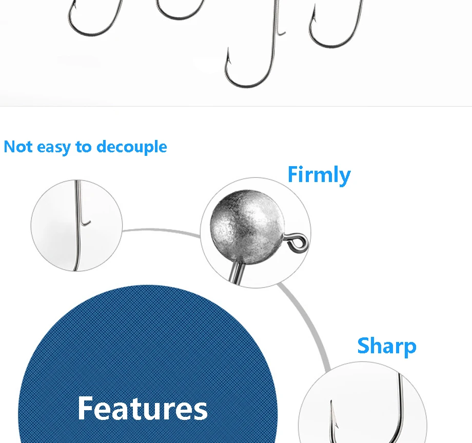 10pcs/lot NED Head Jigs Hook 1g-20g All Size Round Ball Jig Head Hook Weedless Long Shank Secondary Hooks For Soft Worm Fishing