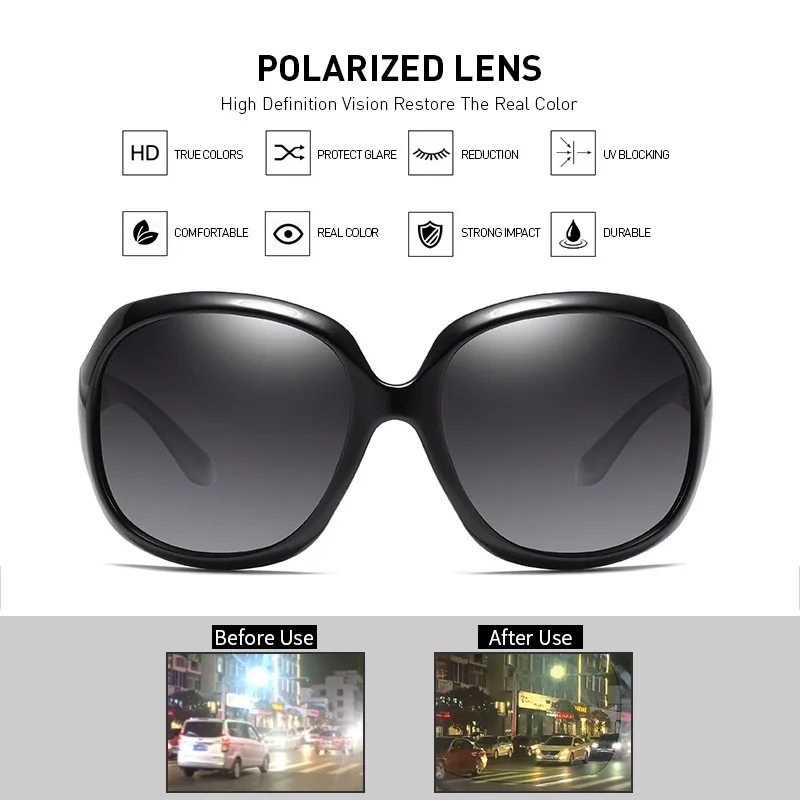 Brand Design Elegant Oversized Polarized Sunglasses Women Fashion Big Round Sun Glasses Ladies Vintage Outdoor Anti Glare Shades