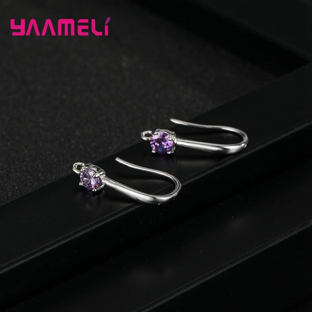Authentic 925 Sterling Silver S925 Hook Earrings White Pink Blue Purple Cubic Zircon Ear Jewelry Accessories Findings