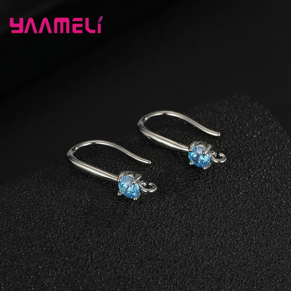 Authentic 925 Sterling Silver S925 Hook Earrings White Pink Blue Purple Cubic Zircon Ear Jewelry Accessories Findings