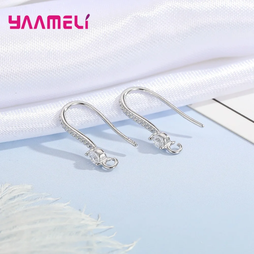 Authentic 925 Sterling Silver S925 Hook Earrings White Pink Blue Purple Cubic Zircon Ear Jewelry Accessories Findings