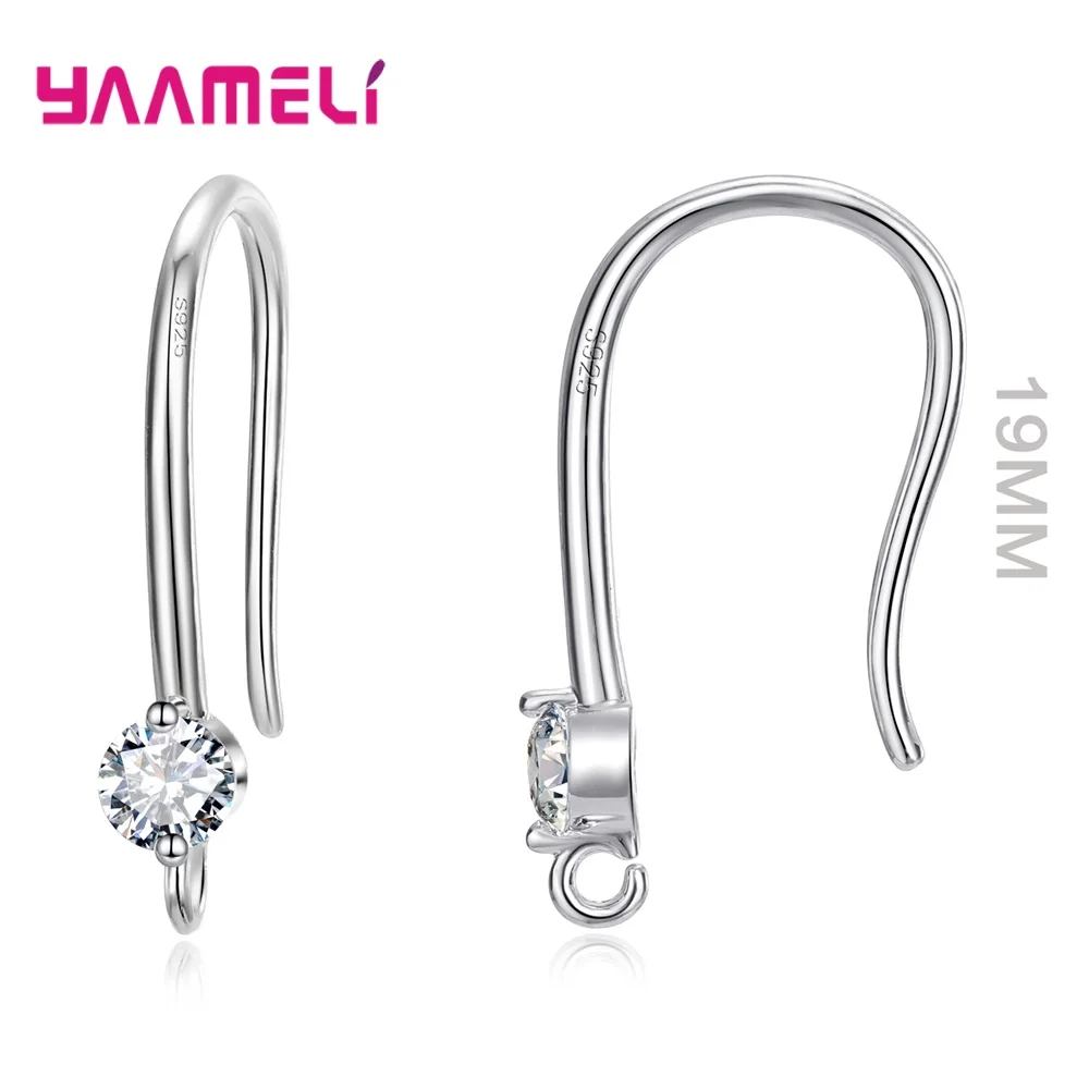 Authentic 925 Sterling Silver S925 Hook Earrings White Pink Blue Purple Cubic Zircon Ear Jewelry Accessories Findings