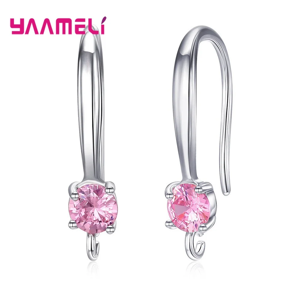 Authentic 925 Sterling Silver S925 Hook Earrings White Pink Blue Purple Cubic Zircon Ear Jewelry Accessories Findings