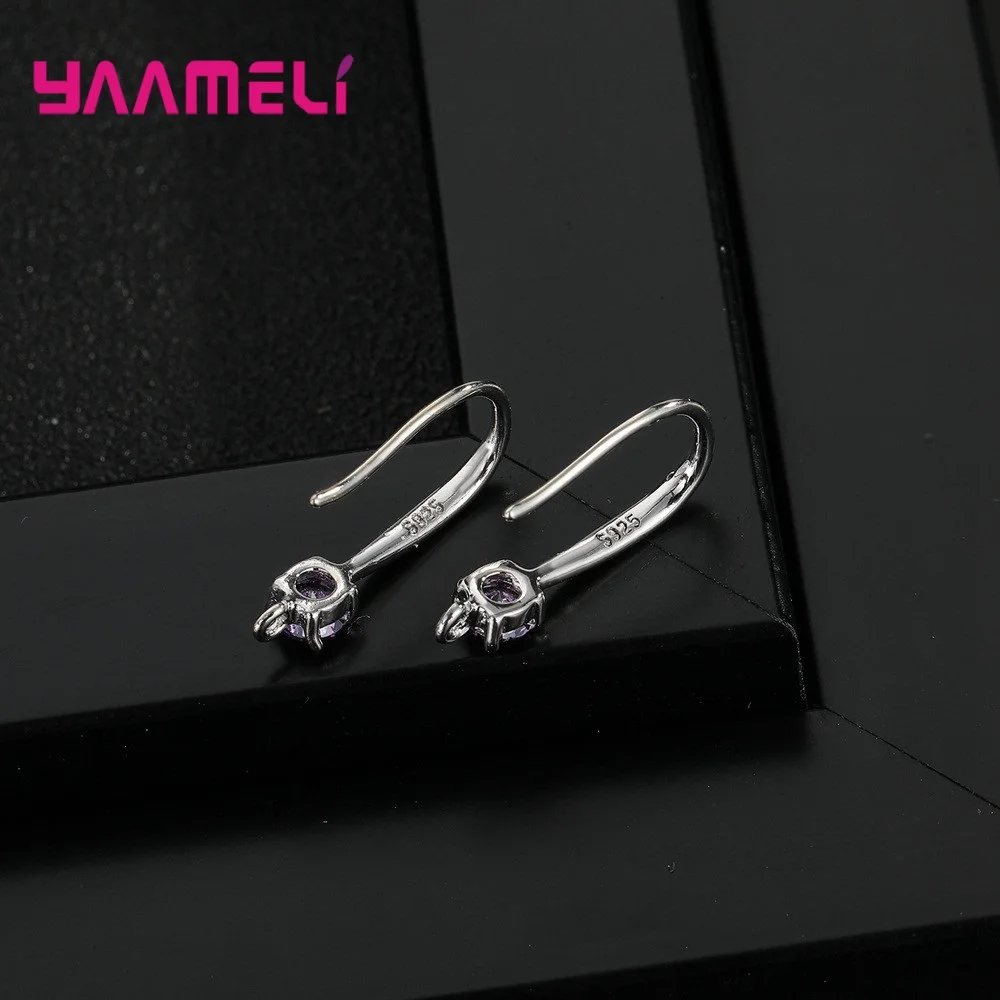 Authentic 925 Sterling Silver S925 Hook Earrings White Pink Blue Purple Cubic Zircon Ear Jewelry Accessories Findings
