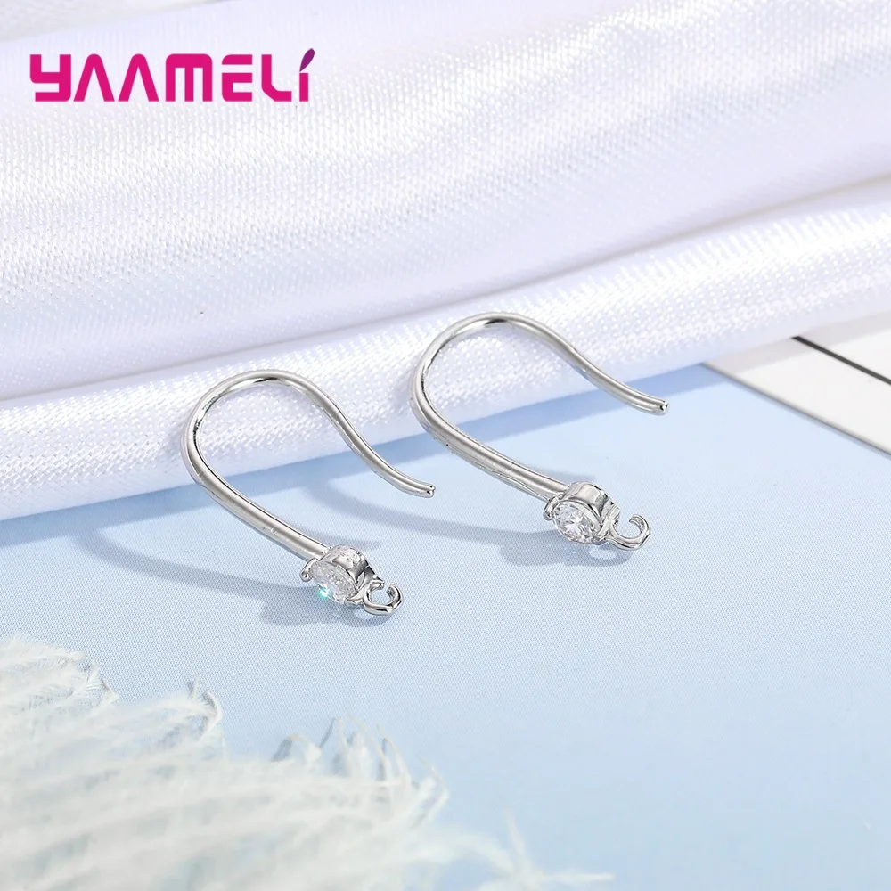 Authentic 925 Sterling Silver S925 Hook Earrings White Pink Blue Purple Cubic Zircon Ear Jewelry Accessories Findings