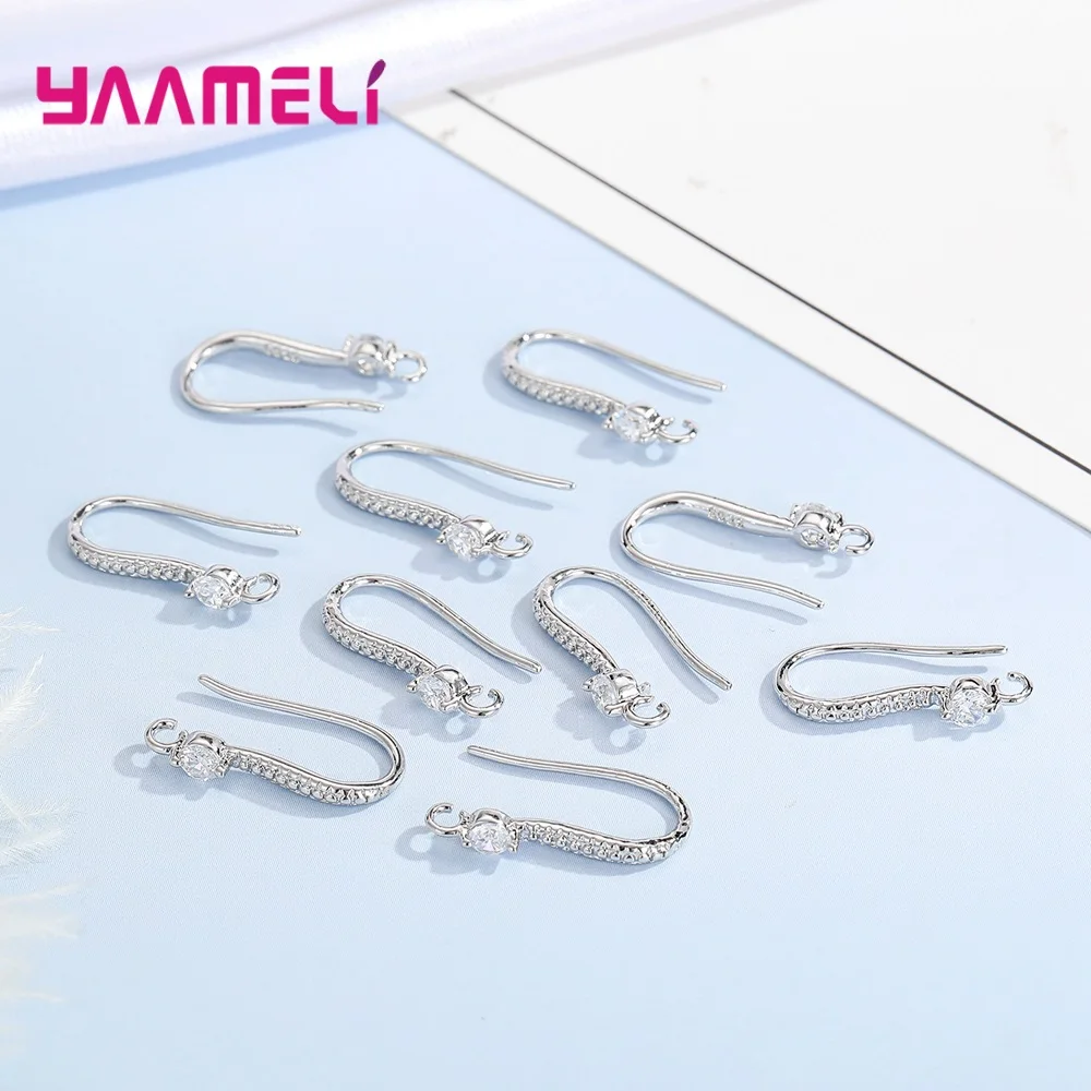 Authentic 925 Sterling Silver S925 Hook Earrings White Pink Blue Purple Cubic Zircon Ear Jewelry Accessories Findings